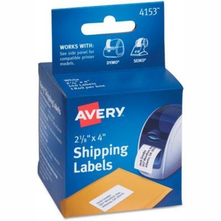 AVERY DENNISON Avery® Thermal Printer Labels, Shipping, 2-1/8 x 4, White, 140/Roll, 1 Roll/Box 4153